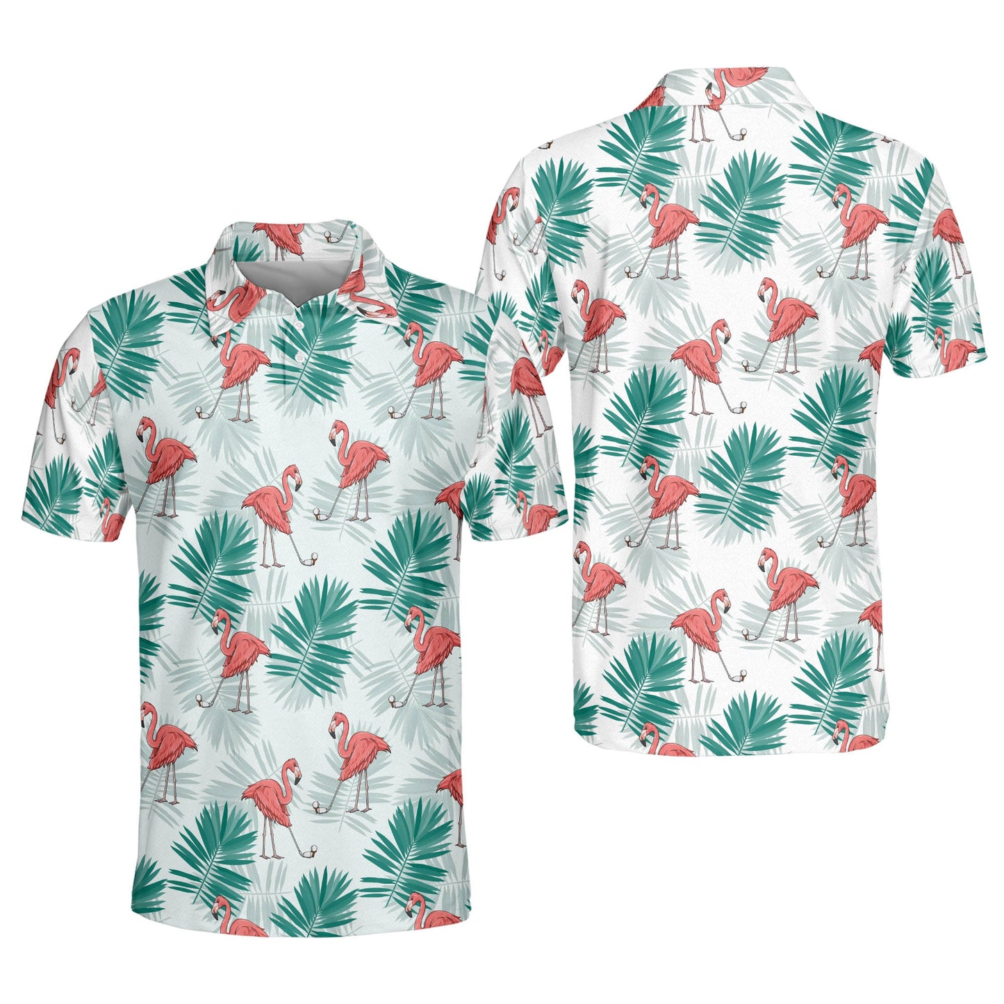 Flamingo Floral Summer Tropical Hawaiian Golf Polo Shirt GM0298