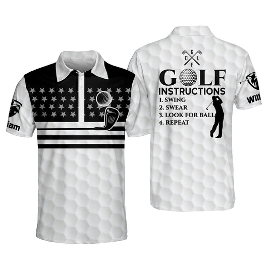 Golf Instructions Swing Swear Look For Ball Repeat Golf Polo Shirt GM0009