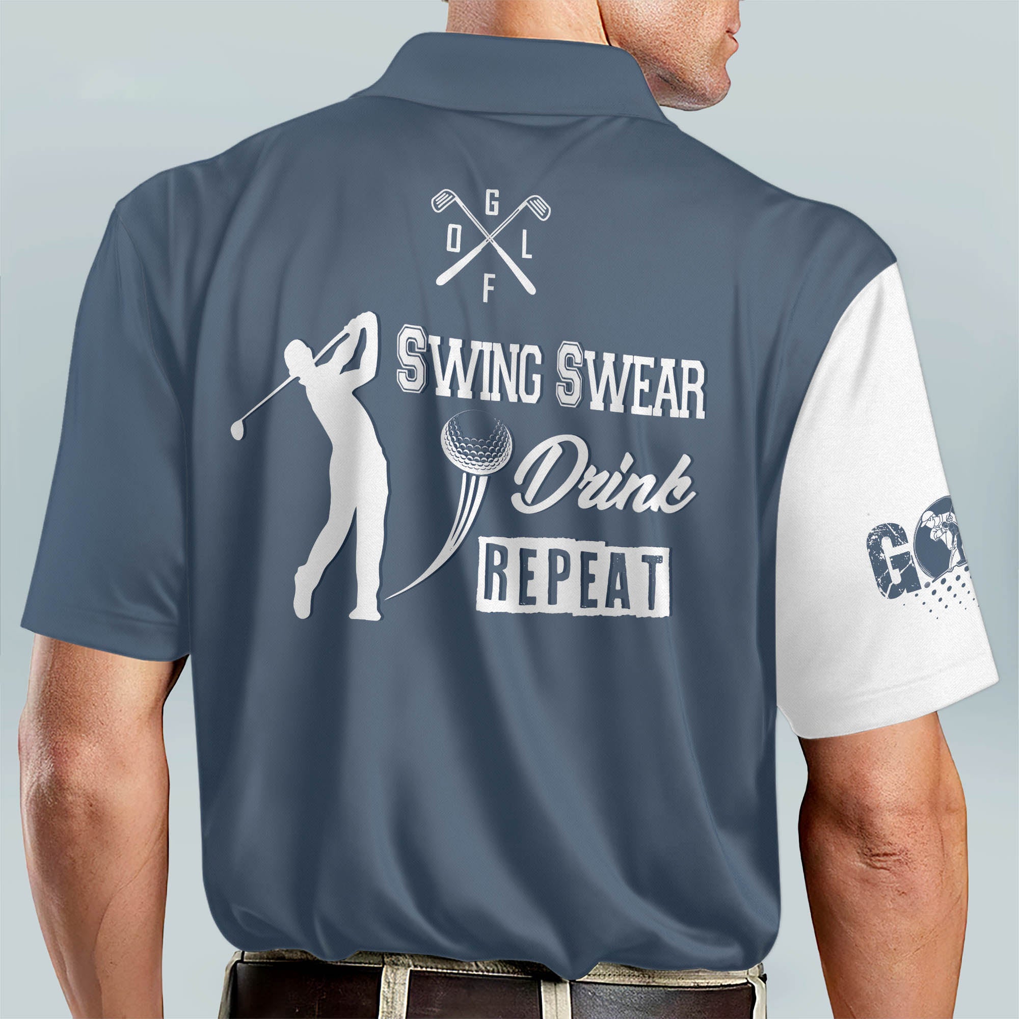 Lasfour Custom Name Funny Golf Shirts for Men, Swing Swear Drink