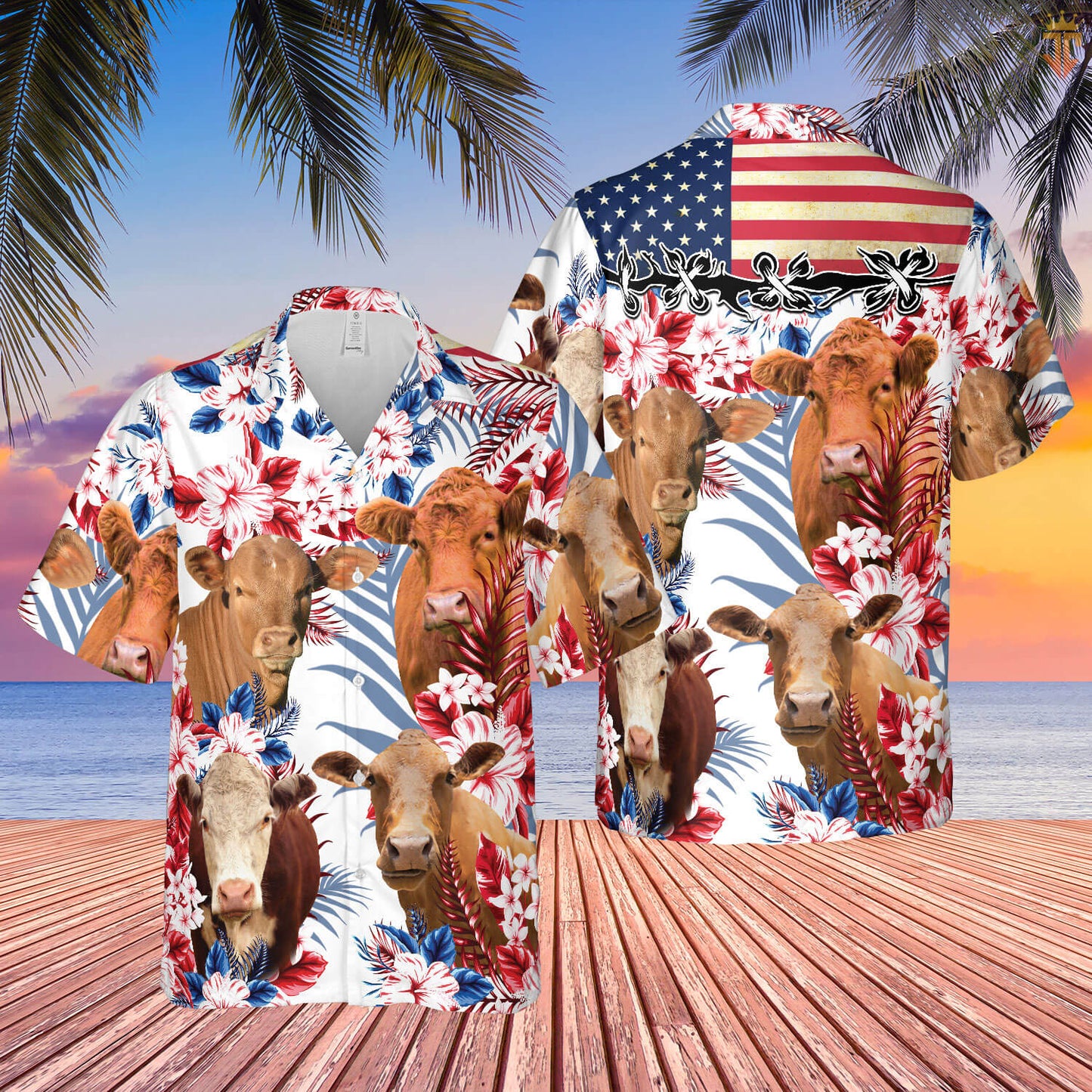 Cow American Flag All Over Printed 3D Hawaiian Shirt HO5451