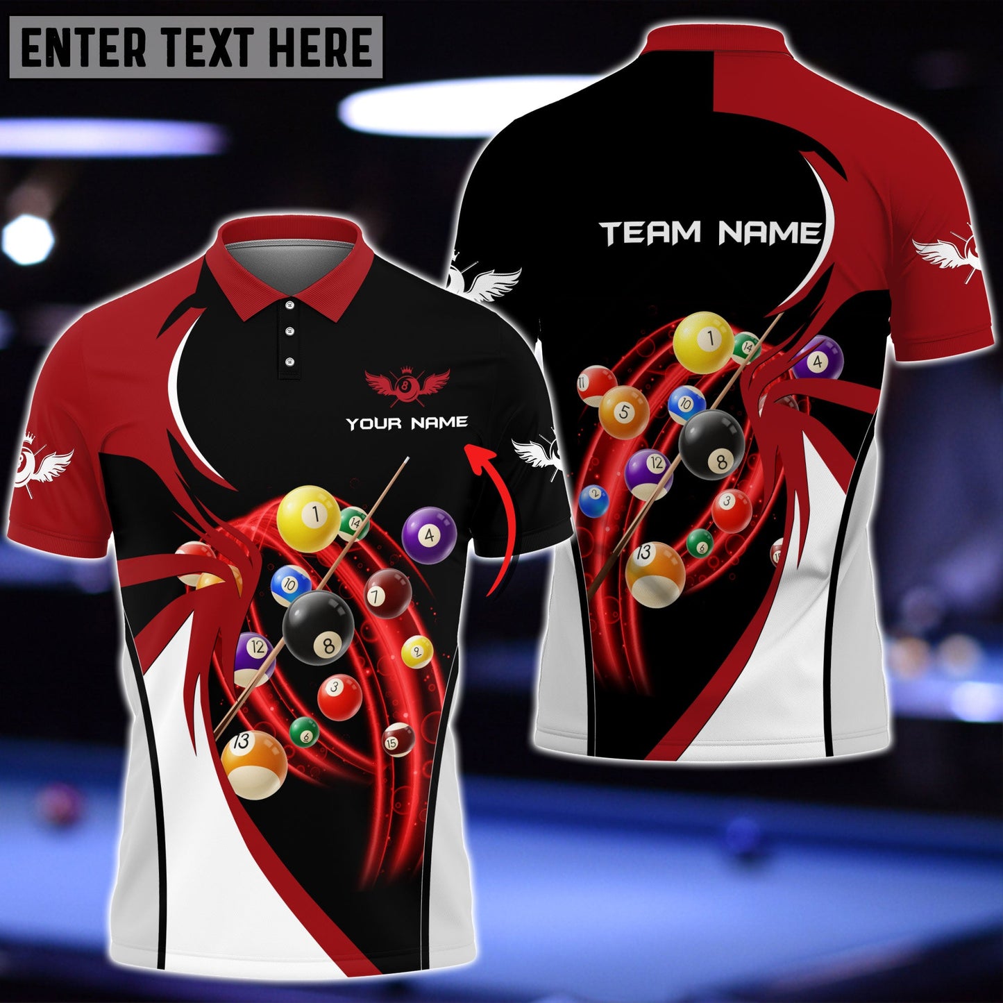 Lasfour Red Black Billiard Customized Name, Team Name 3D Shirt BIA0055