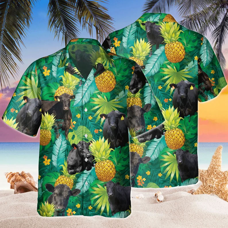 Black Angus Pineapple Hawaiian All Over Printed 3D Hawaiian Shirt HO5452