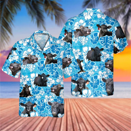 Black Angus Blue Floral Hawaiian All Over Printed 3D Hawaiian Shirt HO5453