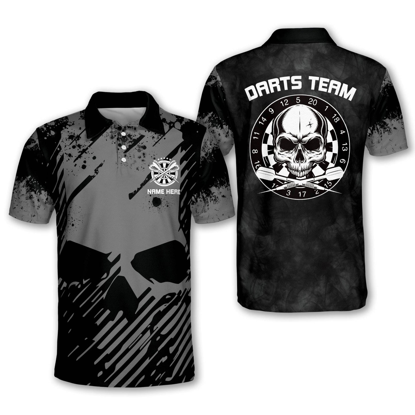 Personalized Name Team Dart Skull Polo Shirt, Perfect Shirt for Men, Dartboard Shirt DMO0092