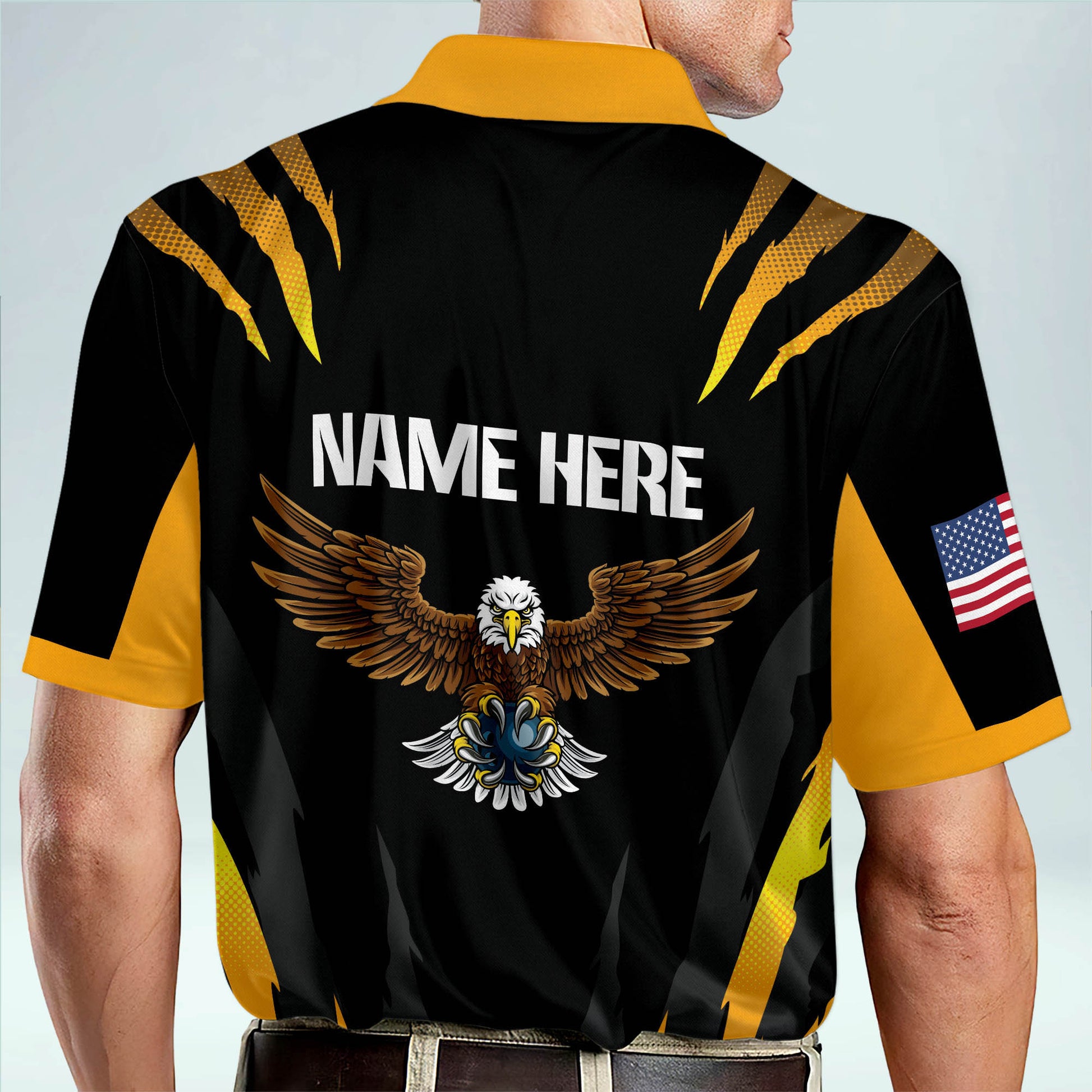 Custom Bowling Shirts for Men - Eagles Short Sleeve Bowling Team Shirts for Men - Men's Customized American Flag Designer Bowling Shirt for Men