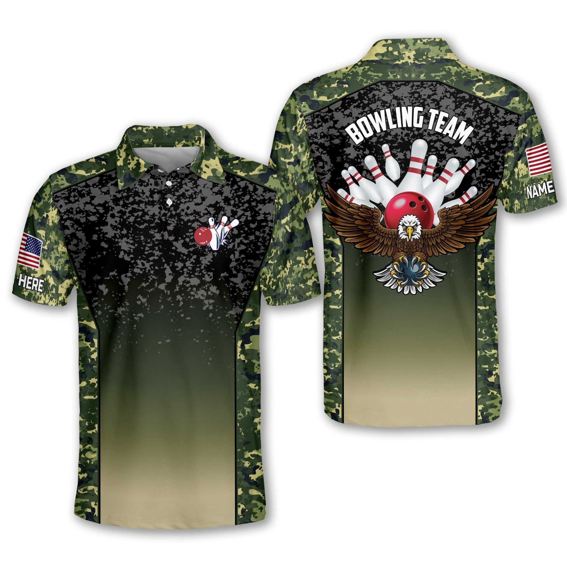 Custom Bowling Shirts For Men - Men's Camo Bowling Team Shirts - Skull ...