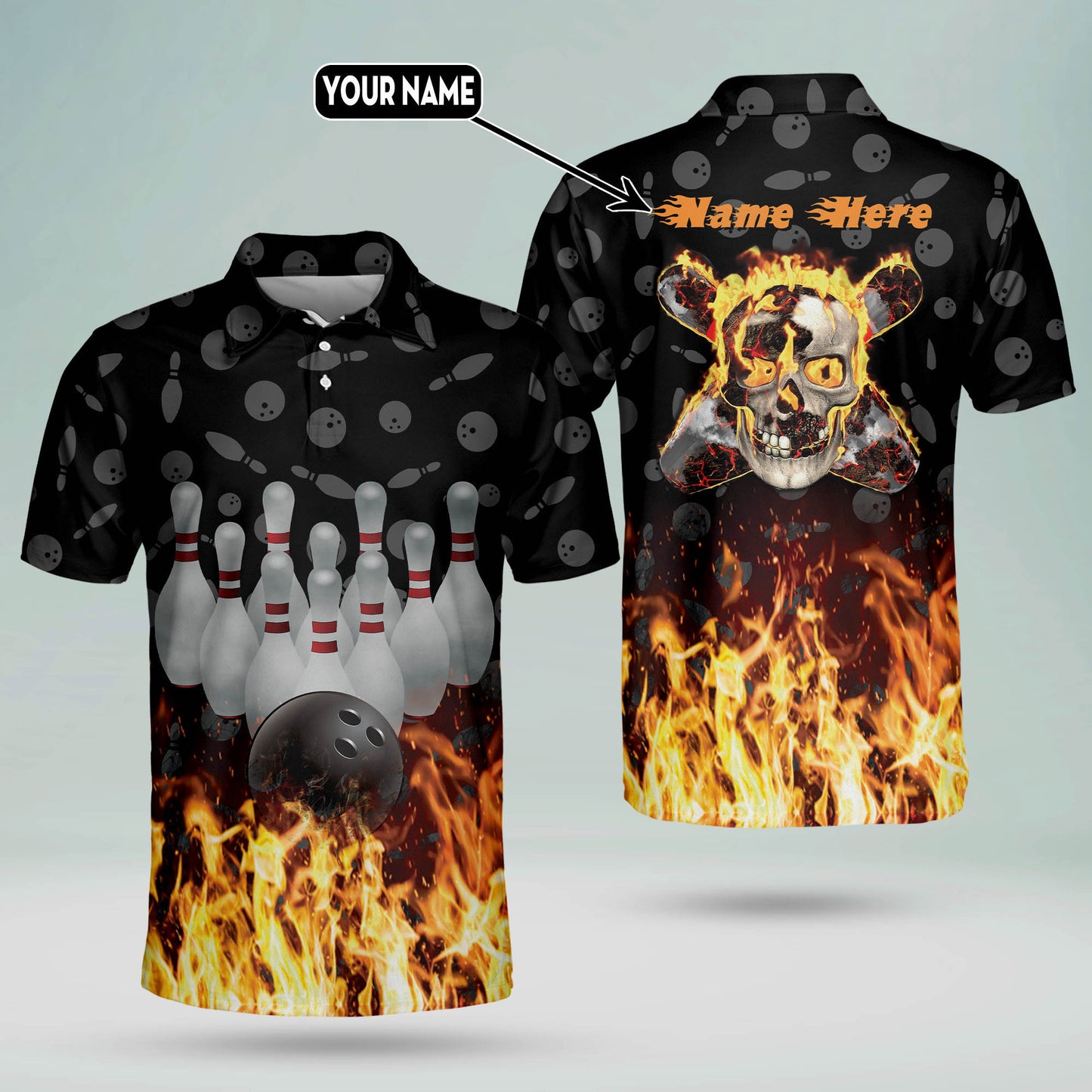 Custom Skull Fire Bowling Polo Shirts BM0029