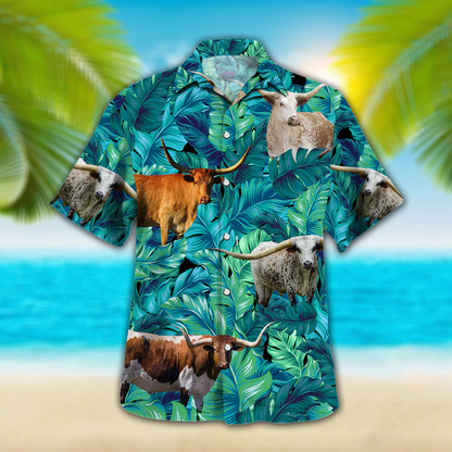 Cow hawaiian shirt, Tx-Longhorn Cattle Lovers Hawaiian Shirt, Summer Short Sleeve Hawaiian Aloha Shirt for men, Women HO2632