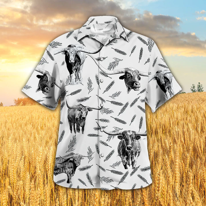 Tx Longhorn Pattern Hawaiian Shirt, Farm Cow hawaiian shirt HO2344