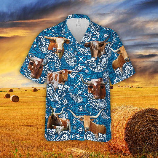 Paisley Pattern Tx Longhorn Full Printed On Hawaiian Shirt Men Women HO5366