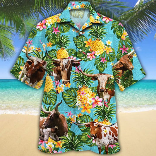 Tx Longhorn Cattle Lovers Pineapple Hawaiian Shirt HO0587