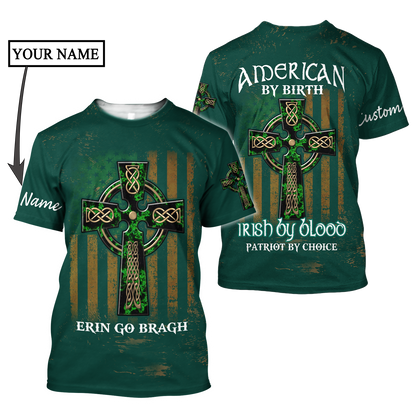 Custom Name Celtic Cross Flag American Erin Go Bragh Shirt, Personalized St Patrick's Day 3D Shirt PO0306