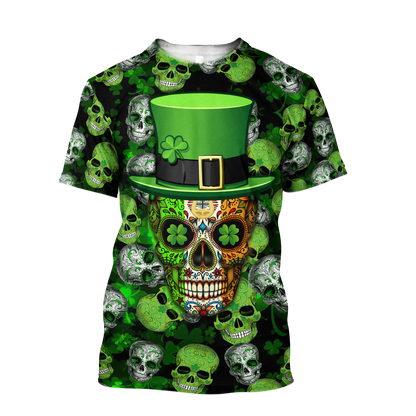 Shamrock Skull Flag Pattern St.Patrick Day All Over Printed Shirt, Happy Saint Patrick's Day For Irish Man PO0275