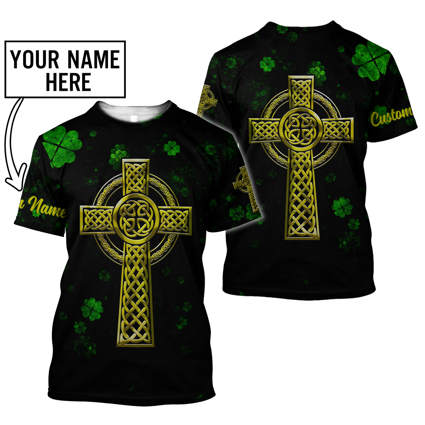 Customized 3D All Over Print Saint Patrick's Day Shirt, St. Patrick's Day Shirt, Shamrock Celtic Cross Shirt PO0309