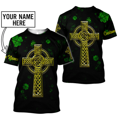 Customized 3D All Over Print Saint Patrick's Day Shirt, St. Patrick's Day Shirt, Shamrock Celtic Cross Shirt PO0309