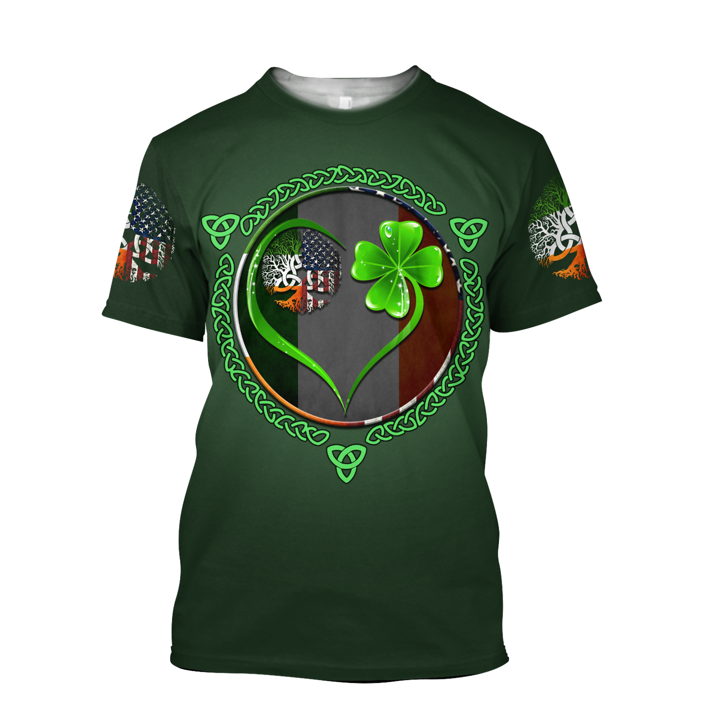 Lasfour Premium Irish Saint Patrick's Day Printed Unisex Shirts, Heart Shamrock Lucky Ireland USA Flag Shirt PO0257