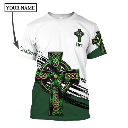 Cool Irish St. Patrick's Day Celtic Cross Shirt For Men and Women Custom Name, St. Patrick's Day 3D Hoodie Shirt PO0310