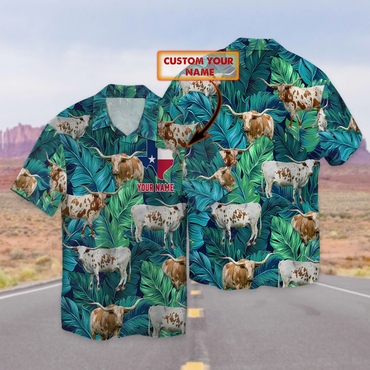 Texas Longhorn cow hawaiin shirt, Cow Aloha Shirt For Men, Vintage Hawaii T-shirt HO2294