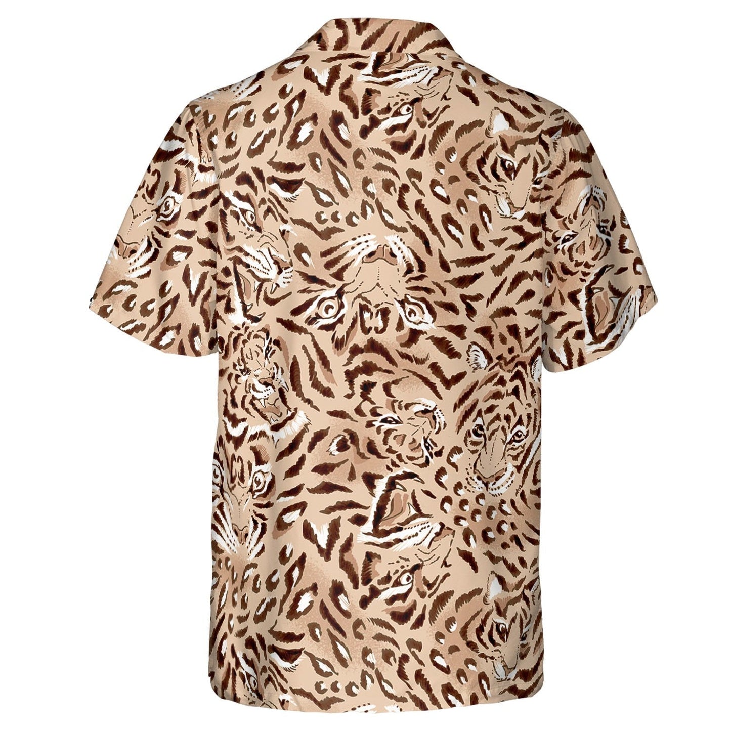 Hawaiian Camp Collar Short Sleeve Button-Down Shirt Tiger Faces, Tiger Hawaiian Shirts HO4975