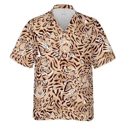 Hawaiian Camp Collar Short Sleeve Button-Down Shirt Tiger Faces, Tiger Hawaiian Shirts HO4975