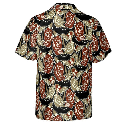 Hawaiian Camp Collar Short Sleeve Button-Down Hawaii Aloha Beach Shirt Tiger Faces HO4965