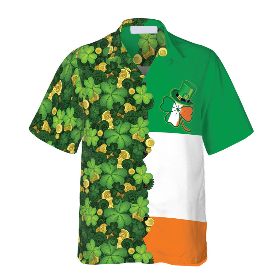 Gold Coins Shamrock Saint Patrick's Day Irish Ireland Flag Hawaiian Shirt PO0132