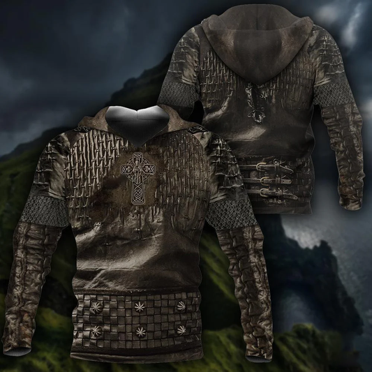 Heart Celtic Cross Irish Armor Knight Warrior Chainmail Shirts For Men and Women, St Patrick's Day Hoodie PO0252