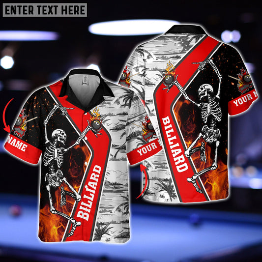 Lasfour Skull Fire Billiard Personalized Name Hawaiian Shirt BIA0652