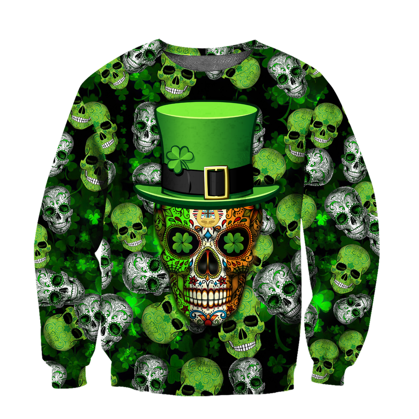 Shamrock Skull Flag Pattern St.Patrick Day All Over Printed Shirt, Happy Saint Patrick's Day For Irish Man PO0275