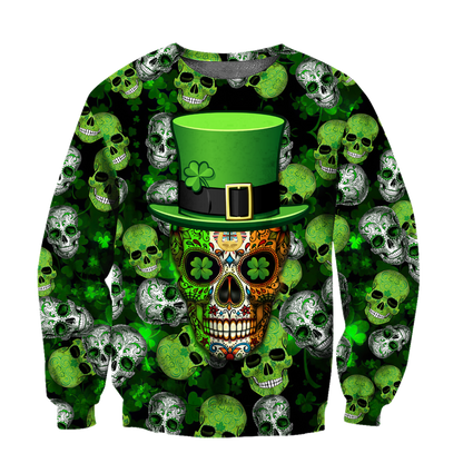 Shamrock Skull Flag Pattern St.Patrick Day All Over Printed Shirt, Happy Saint Patrick's Day For Irish Man PO0275