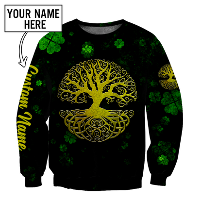 3D All Over Print Irish Tree Of Life Golden, Custom Name St Patrick's Day Pattern Shamrock 3D Shirt PO0302