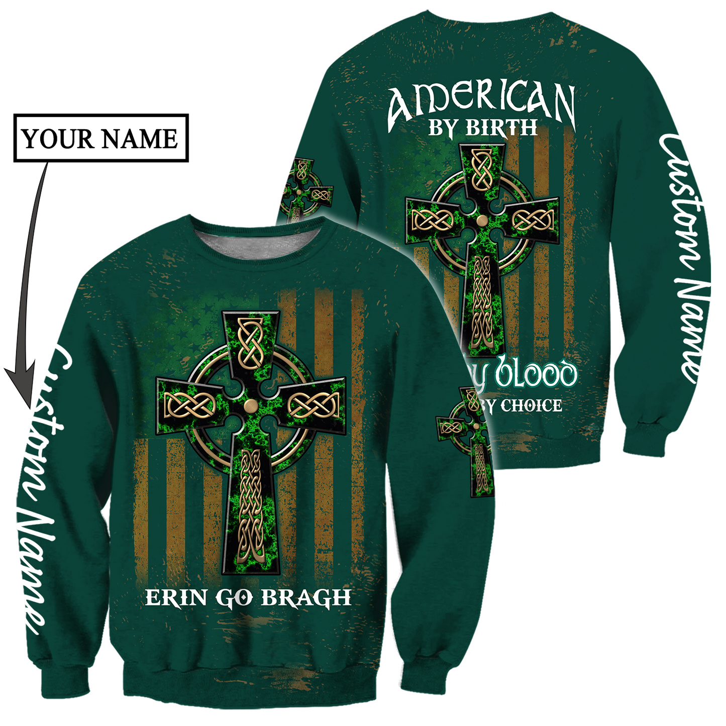 Custom Name Celtic Cross Flag American Erin Go Bragh Shirt, Personalized St Patrick's Day 3D Shirt PO0306