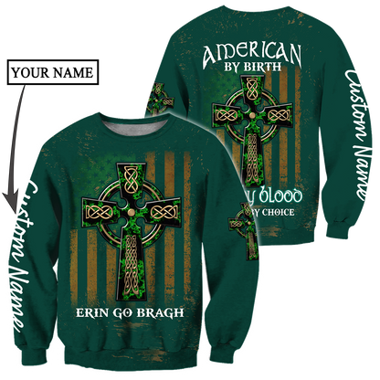 Custom Name Celtic Cross Flag American Erin Go Bragh Shirt, Personalized St Patrick's Day 3D Shirt PO0306