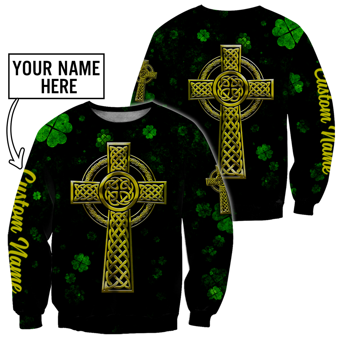 Customized 3D All Over Print Saint Patrick's Day Shirt, St. Patrick's Day Shirt, Shamrock Celtic Cross Shirt PO0309