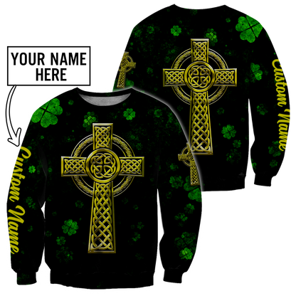 Customized 3D All Over Print Saint Patrick's Day Shirt, St. Patrick's Day Shirt, Shamrock Celtic Cross Shirt PO0309