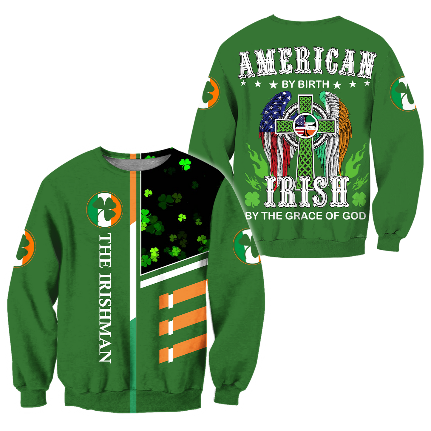 Vintage 90's American by Birth Irish By the Grace of God Ireland Irish Flag Clover Saint Patrick's Day Shirt PO0265