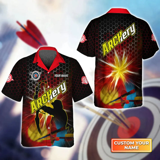 Yellow Archer Target Personalized Name 3D Hawaiian Shirt, Gift For Archer Sport Lovers, Gift For Archer HO4063