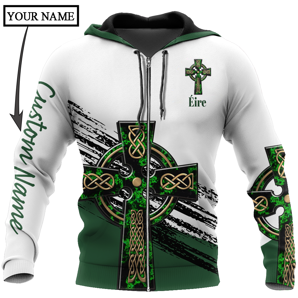 Cool Irish St. Patrick's Day Celtic Cross Shirt For Men and Women Custom Name, St. Patrick's Day 3D Hoodie Shirt PO0310