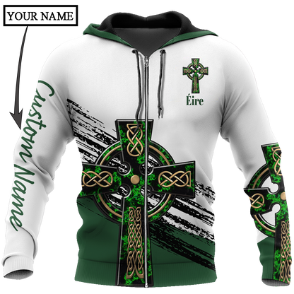 Cool Irish St. Patrick's Day Celtic Cross Shirt For Men and Women Custom Name, St. Patrick's Day 3D Hoodie Shirt PO0310