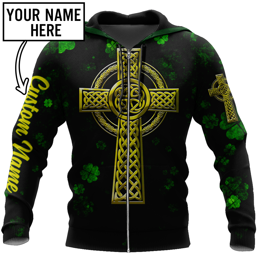 Customized 3D All Over Print Saint Patrick's Day Shirt, St. Patrick's Day Shirt, Shamrock Celtic Cross Shirt PO0309