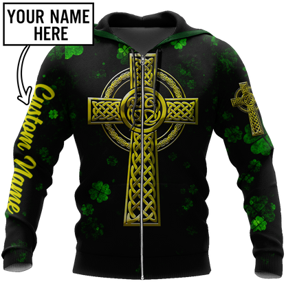 Customized 3D All Over Print Saint Patrick's Day Shirt, St. Patrick's Day Shirt, Shamrock Celtic Cross Shirt PO0309