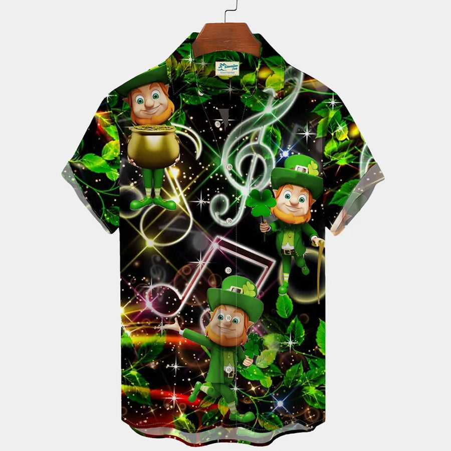 St. Patrick's Day Green Shamrock Dinosaur Fun Print Hawaiian Shirt Plus Size Vacation Shirt PO0144