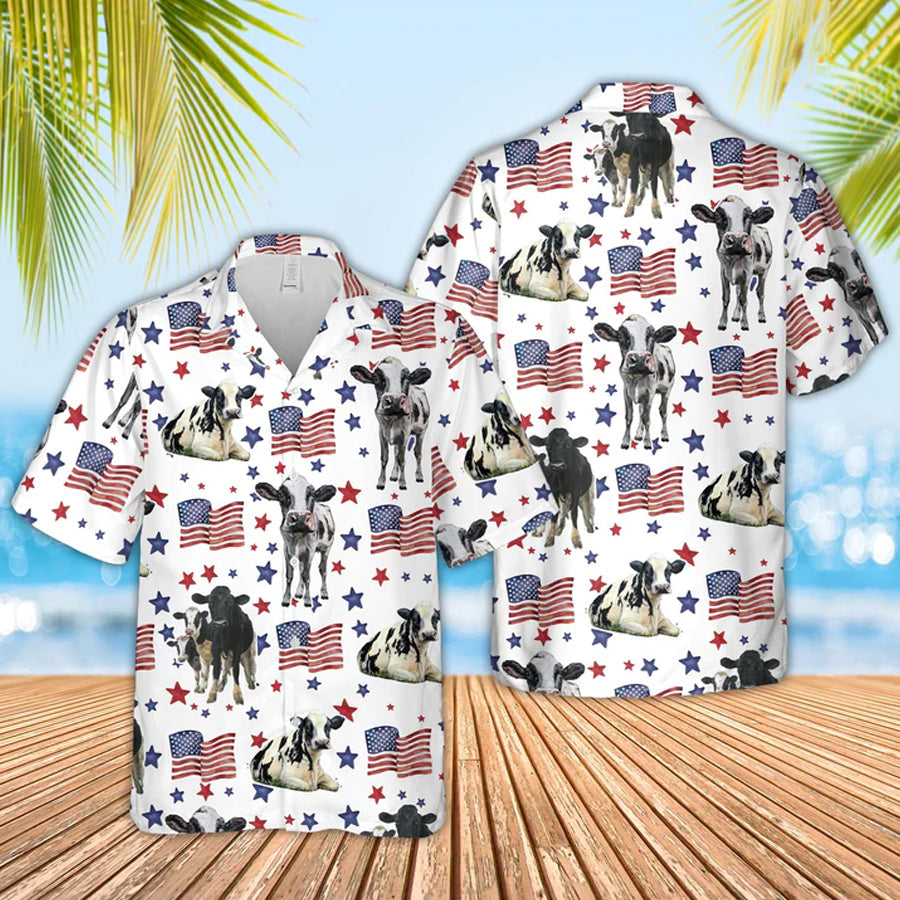 Holstein American Flag Pattern Hawaiian Shirt for men and women, 4th of july hawaiian shirt HO3513