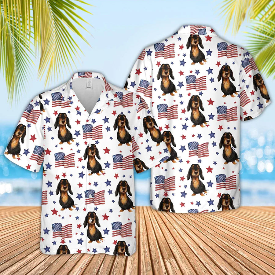 Dachshund American Flag Pattern Hawaiian Shirt, funny cow hawaiian shirt, 4th of july hawaiian shirt HO3514