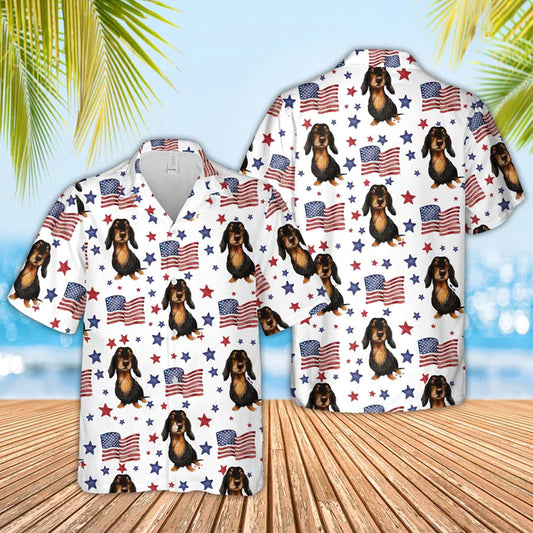 Dachshund American Flag Pattern Hawaiian Shirt, funny cow hawaiian shirt, 4th of july hawaiian shirt HO3514