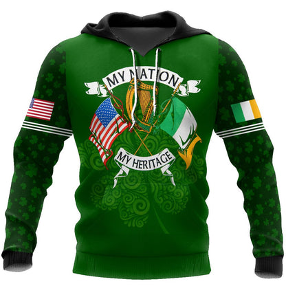 3D All Over Print Irish and American Shirt, St. Patrick's Day American Iceland Flag Shirt, USA Flag Shirt, Shamrock Shirt PO0292