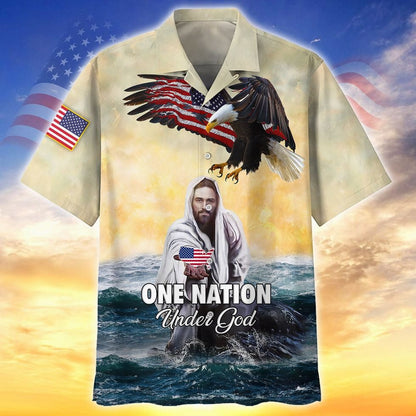 One Nation Under God 3D All Over Printed Hawaiian Shirt For Independence's Day, Patriotic Gift For Him HO5037