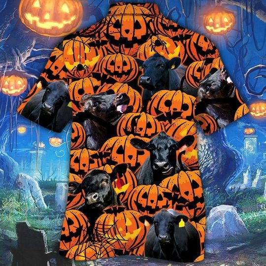 Happy Halloween Black Angus Pumpkin All Over Printed 3D Hawaiian Shirt HO5359