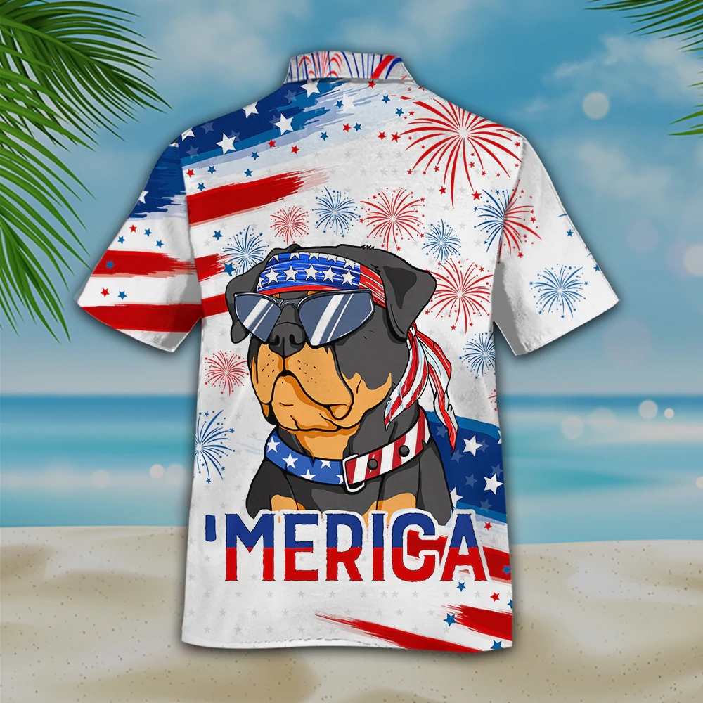 Rottweiler New Hawaiian Shirts For Independence Day, Funny Cute Dog Hawaii Beach Shirt Short Sleeve For 4Th Of July HO5007