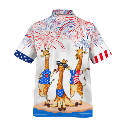 Giraffe Hawaiian Shirt For Independence's Day, Happy 4Th Of July Patriotic Giraffe Hawaii Aloha Beach Shirt Full Print HO5008